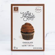 Front of the brown box of King Street Baking Co.'s Chocolate Cupcake and Cake Mix.